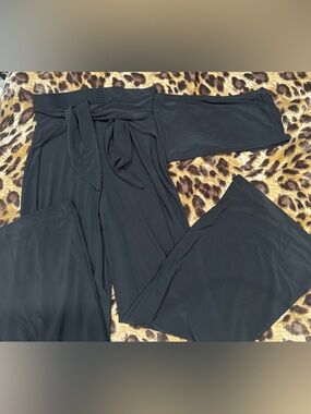 Nasty Gal Black Wide-Leg Jumpsuit with Waist Tie